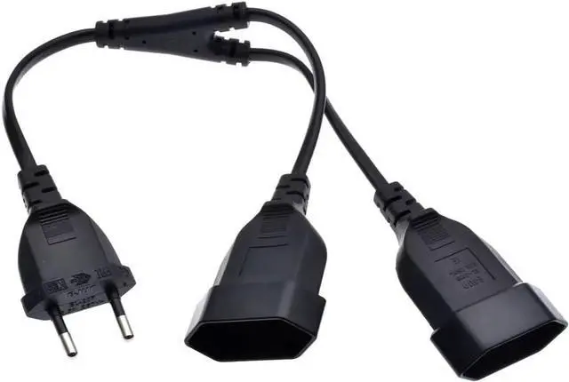 Main image of Euro EU4.0 Male to Dual Female Y Splitter 2 Prong, EU CEE7/16 1-to 2 Y Split Extension Cord, European 2 Prong Extender Splitter Cable, 18AWG ,44cm/1.44ft