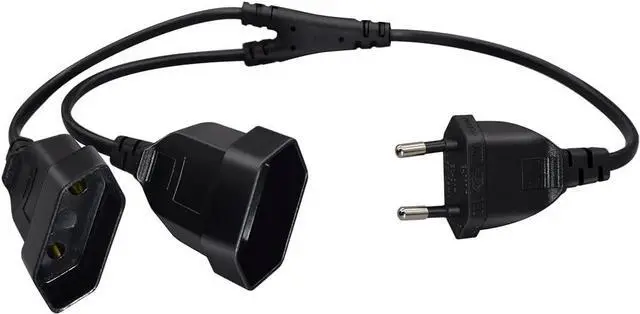 Alt view image 3 of 7 - Euro EU4.0 Male to Dual Female Y Splitter 2 Prong, EU CEE7/16 1-to 2 Y Split Extension Cord, European 2 Prong Extender Splitter Cable, 18AWG ,44cm/1.44ft