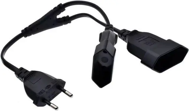 Alt view image 4 of 7 - Euro EU4.0 Male to Dual Female Y Splitter 2 Prong, EU CEE7/16 1-to 2 Y Split Extension Cord, European 2 Prong Extender Splitter Cable, 18AWG ,44cm/1.44ft