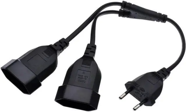Alt view image 5 of 7 - Euro EU4.0 Male to Dual Female Y Splitter 2 Prong, EU CEE7/16 1-to 2 Y Split Extension Cord, European 2 Prong Extender Splitter Cable, 18AWG ,44cm/1.44ft