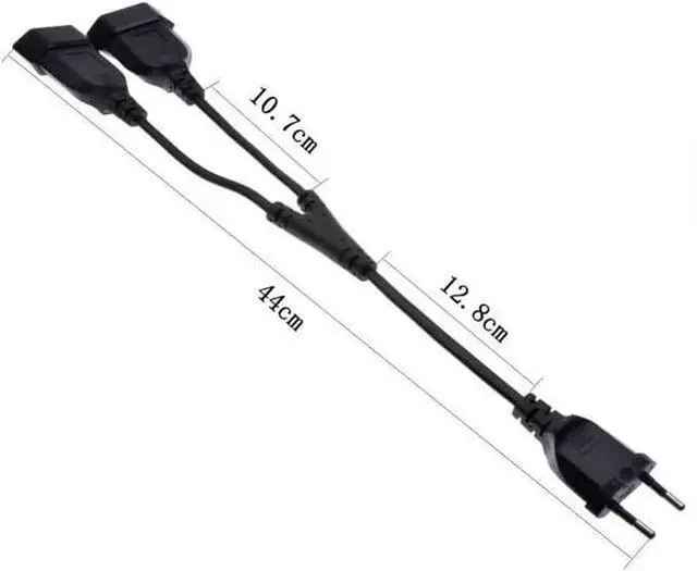 Alt view image 7 of 7 - Euro EU4.0 Male to Dual Female Y Splitter 2 Prong, EU CEE7/16 1-to 2 Y Split Extension Cord, European 2 Prong Extender Splitter Cable, 18AWG ,44cm/1.44ft