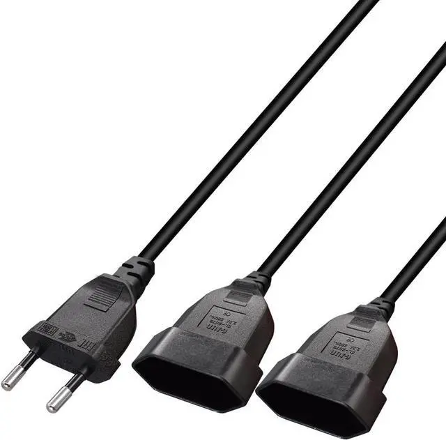 Alt view image 2 of 7 - Euro EU4.0 Male to Dual Female Y Splitter 2 Prong, EU CEE7/16 1-to 2 Y Split Extension Cord, European 2 Prong Extender Splitter Cable, 18AWG ,44cm/1.44ft
