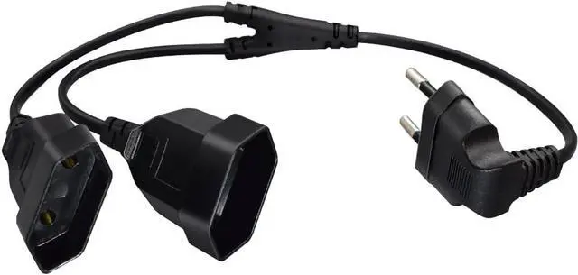 Alt view image 2 of 7 - Euro EU4.0 Male to Dual Female Y Splitter 2 Prong, Elbow Plug EU CEE7/16 1-to 2 Y Split Extension Cord, European 2 Prong Extender Splitter Cable, 18AWG ,44cm/1.44ft 90 Degree Angle Elbow Plug