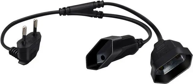 Alt view image 3 of 7 - Euro EU4.0 Male to Dual Female Y Splitter 2 Prong, Elbow Plug EU CEE7/16 1-to 2 Y Split Extension Cord, European 2 Prong Extender Splitter Cable, 18AWG ,44cm/1.44ft 90 Degree Angle Elbow Plug