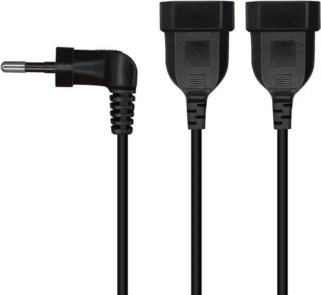 Alt view image 5 of 7 - Euro EU4.0 Male to Dual Female Y Splitter 2 Prong, Elbow Plug EU CEE7/16 1-to 2 Y Split Extension Cord, European 2 Prong Extender Splitter Cable, 18AWG ,44cm/1.44ft 90 Degree Angle Elbow Plug