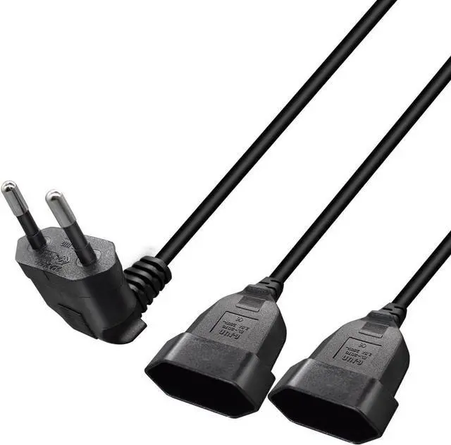 Alt view image 4 of 7 - Euro EU4.0 Male to Dual Female Y Splitter 2 Prong, Elbow Plug EU CEE7/16 1-to 2 Y Split Extension Cord, European 2 Prong Extender Splitter Cable, 18AWG ,44cm/1.44ft 90 Degree Angle Elbow Plug