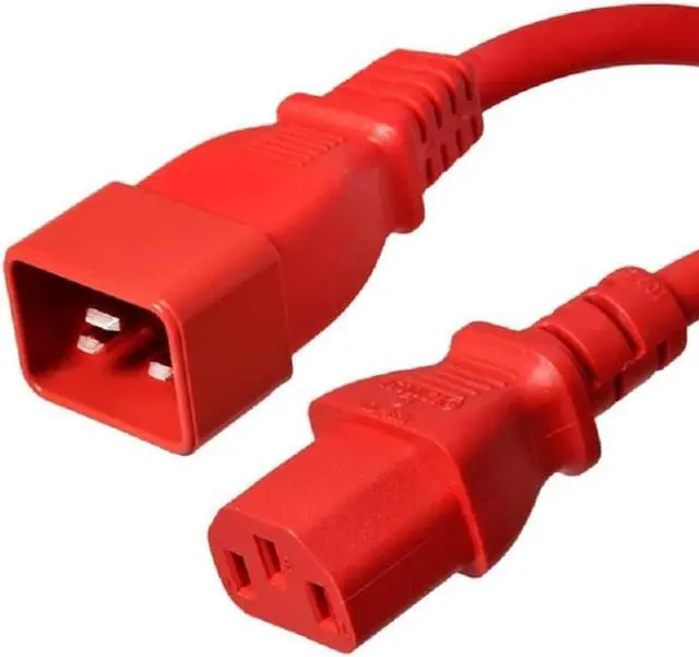 Main image of IEC C20 to C13 Heavy Duty Power Cord Plug, Red Color-Coded Connectors IEC 60320 C20 Male to C13 Female Computer Powe Cord Replacement,14AWG,3ft/1m, Red