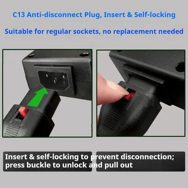 Alt view image 5 of 7 - IEC C20 to Locking C13 Heavy Duty Power Cord Plug, Black Color-Coded Connectors IEC 60320 C20 Male to C13 With Lock Female Computer Powe Cord Replacement,16AWG,3ft/1m, Black with Locking C13