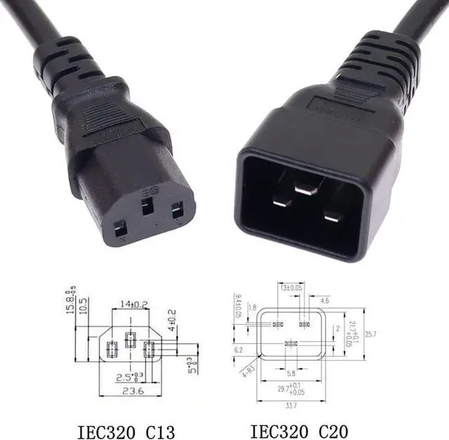 Alt view image 4 of 7 - IEC C20 to C13 Heavy Duty Power Cord Plug, Black Color-Coded Connectors IEC 60320 C20 Male to C13 Female Computer Powe Cord Replacement,14AWG, 10ft/3m, Black