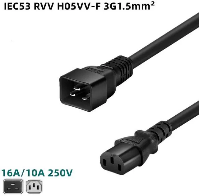 Alt view image 2 of 7 - IEC C20 to C13 Heavy Duty Power Cord Plug, Black Color-Coded Connectors IEC 60320 C20 Male to C13 Female Computer Powe Cord Replacement,14AWG,6ft/1.8m, Black