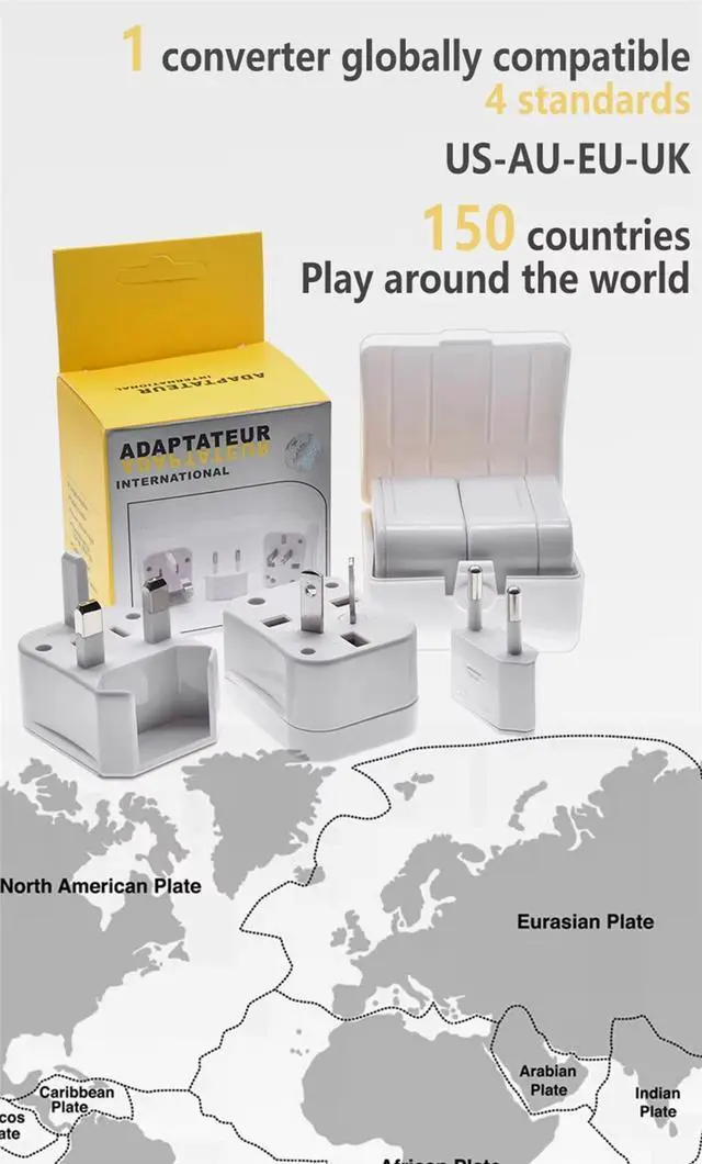 Alt view image 7 of 7 - All in One Universal Power Adapter, Three-in-One Global Travel Conversion 3 Sockets Plugs Universal Adapter Travel Abroad Converter Household Plugs US/AU/EU/UK, White
