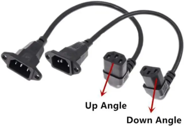 Alt view image 4 of 7 - 90-Degree Up Angle IEC C13 to C14 with Mounting Holes Computer Power Cord Plug, IEC320 C14 with Scerw Hole to C13 Up Angled AC Power Cable,18AWG,1ft/0.3m
