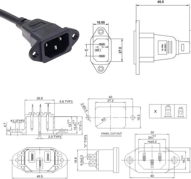 Alt view image 6 of 7 - 90-Degree Up Angle IEC C13 to C14 with Mounting Holes Computer Power Cord Plug, IEC320 C14 with Scerw Hole to C13 Up Angled AC Power Cable,18AWG,1ft/0.3m