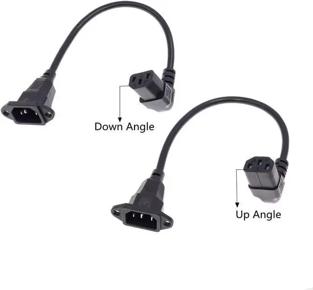 Alt view image 7 of 7 - 90-Degree Up Angle IEC C13 to C14 with Mounting Holes Computer Power Cord Plug, IEC320 C14 with Scerw Hole to C13 Up Angled AC Power Cable,18AWG,1ft/0.3m