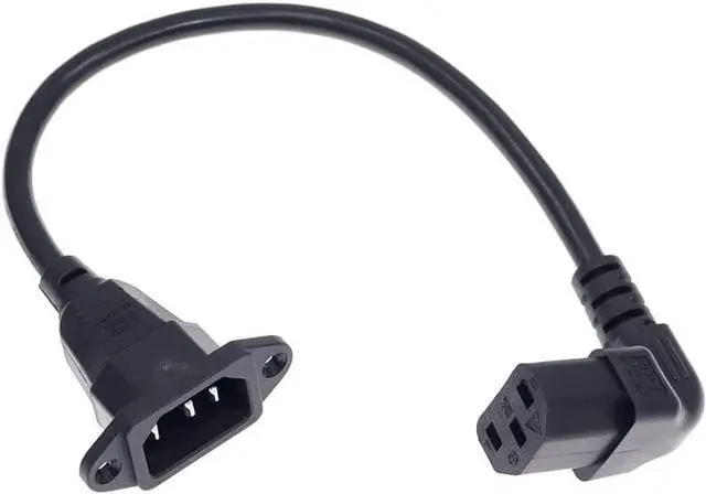 Main image of 90-Degree Down Angle IEC C13 to C14 with Mounting Holes Computer Power Cord Plug, IEC320 C14 with Scerw Hole to C13 Down Angled AC Power Cable,18AWG,1ft/0.3m Down Angle