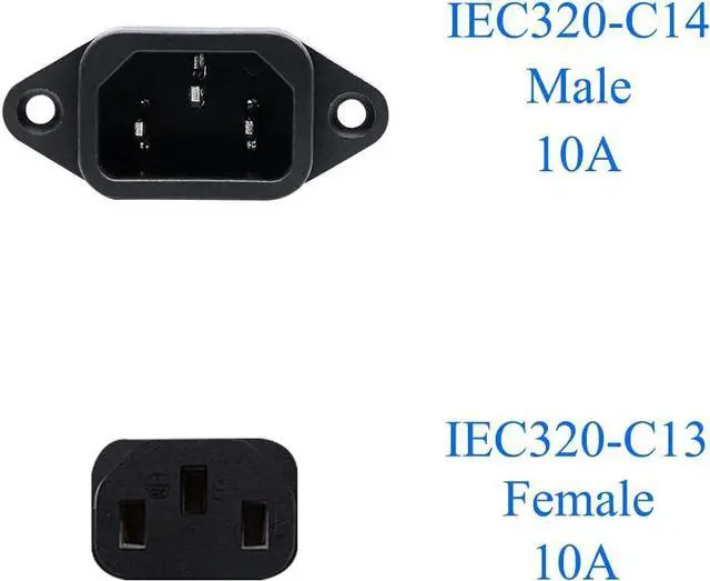 Alt view image 6 of 7 - 90-Degree Down Angle IEC C13 to C14 with Mounting Holes Computer Power Cord Plug, IEC320 C14 with Scerw Hole to C13 Down Angled AC Power Cable,18AWG,1ft/0.3m Down Angle