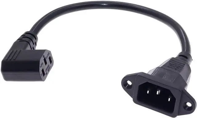 Main image of 90-Degree Left Angle IEC C13 to C14 with Mounting Holes Computer Power Cord Plug, IEC320 C14 with Scerw Hole to C13 Left Angled AC Power Cable,18AWG,1ft/0.3m Left Angle