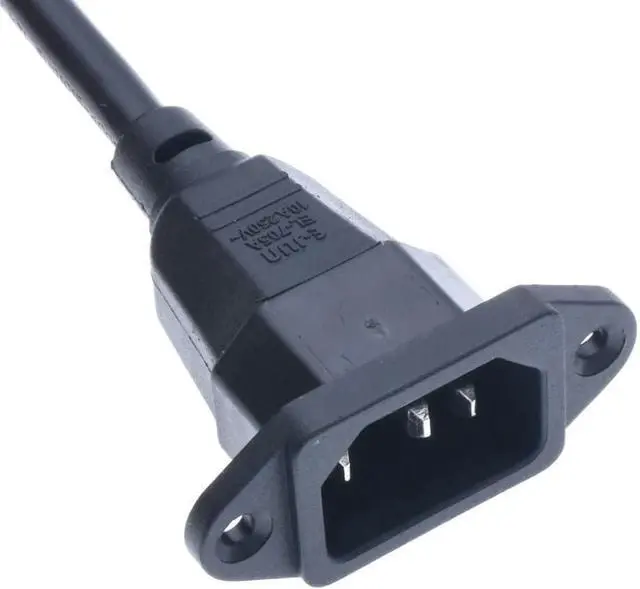 Alt view image 2 of 7 - 90-Degree Left Angle IEC C13 to C14 with Mounting Holes Computer Power Cord Plug, IEC320 C14 with Scerw Hole to C13 Left Angled AC Power Cable,18AWG,1ft/0.3m Left Angle