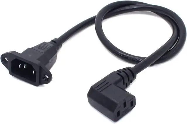Alt view image 4 of 7 - 90-Degree Left Angle IEC C13 to C14 with Mounting Holes Computer Power Cord Plug, IEC320 C14 with Scerw Hole to C13 Left Angled AC Power Cable,18AWG,1ft/0.3m Left Angle