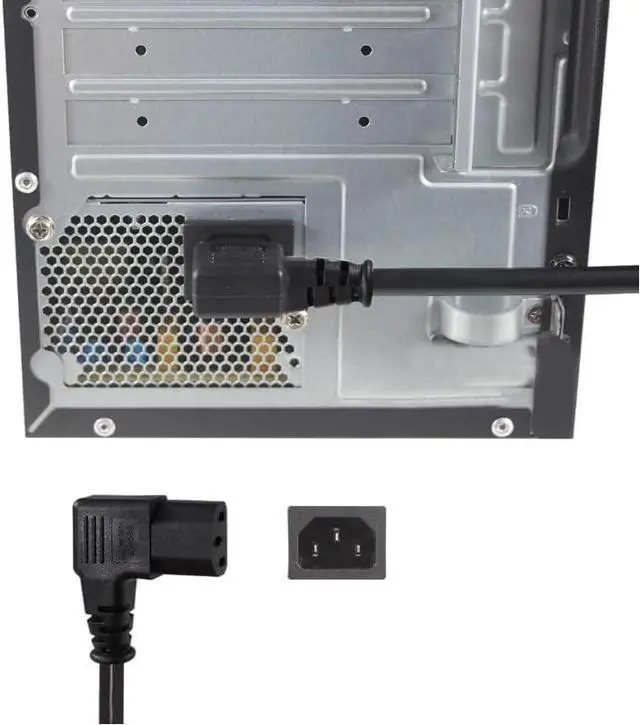Alt view image 7 of 7 - 90-Degree Left Angle IEC C13 to C14 with Mounting Holes Computer Power Cord Plug, IEC320 C14 with Scerw Hole to C13 Left Angled AC Power Cable,18AWG,1ft/0.3m Left Angle