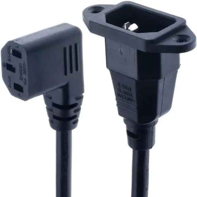 Alt view image 5 of 7 - 90-Degree Right Angle IEC C13 to C14 with Mounting Holes Computer Power Cord Plug, IEC320 C14 with Scerw Hole to C13 Right Angled AC Power Cable,18AWG,1ft/0.3m Right Angle