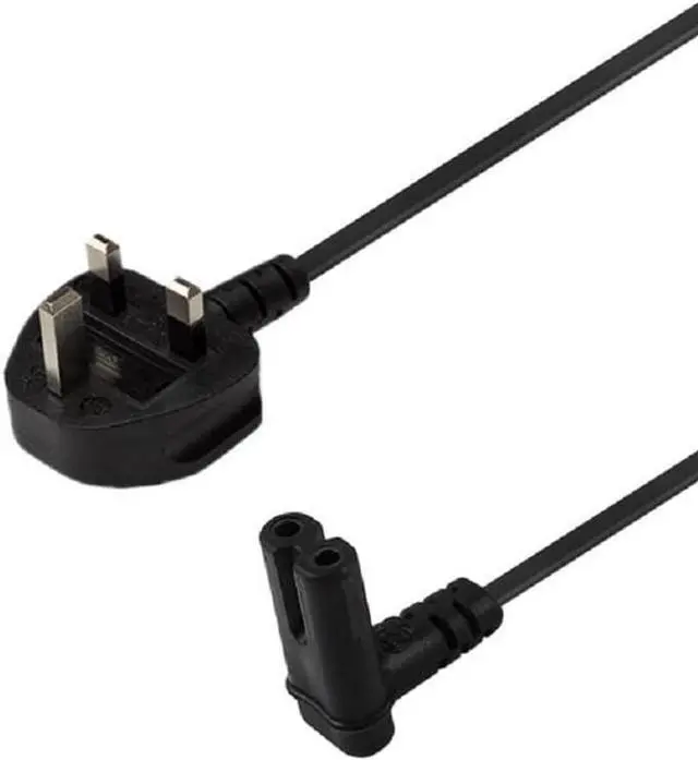Main image of UK to C7 Elbow Plug Power Cord PC,UK Plug BS1363 to 90 Degree Up/Down Angle IEC C7 Figure-8 Power Cord Plug,Non-Polarized Figure 8 to UK Power Cable with 3A Fuse, 18AWG,6.6ft/2m