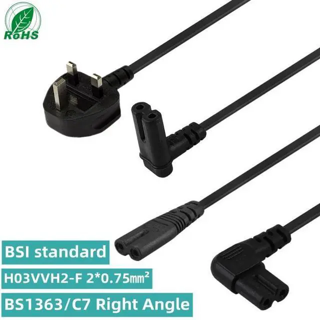 Alt view image 5 of 7 - UK to C7 Long Power Cord Plug,UK Plug BS1363 to 2-Prong Figure-8 Power Cable Replacement,Non-Polarized C7 to UK Power Cord with 3A Fuse,18AWG,16ft/5m