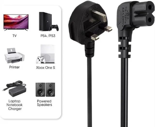 Alt view image 3 of 7 - UK to C7 Elbow Plug Short Power Cord,UK Plug BS1363 to 90-Degree Left/Right Angle IEC C7 Figure-8 Power Cord PC,Non-Polarized Figure 8 to UK Power Cable with 3A Fuse, 18AWG,1.6ft/0.5m
