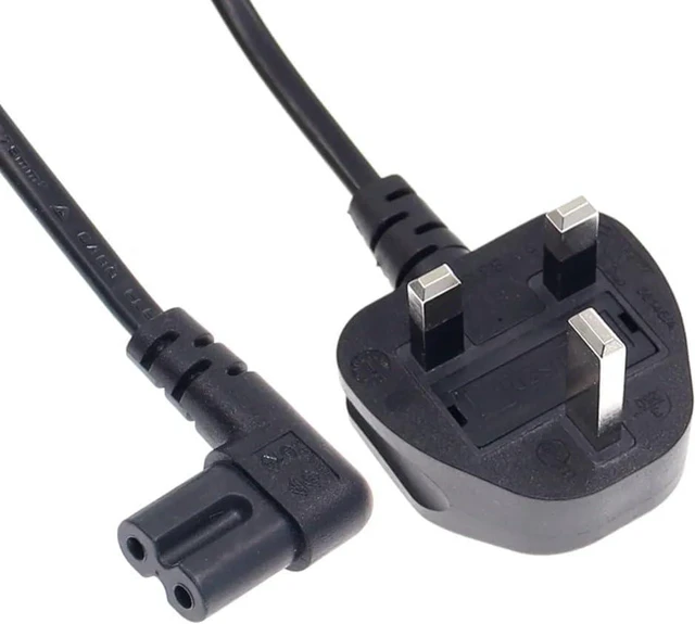 Main image of UK to C7 Elbow Plug Power Cord PC,UK Plug BS1363 to Left/Right Angle IEC C7 Figure-8 Power Cord Plug,90 Degree Angled Non-Polarized Figure 8 to UK Power Cable with 3A Fuse,18AWG, 3ft/1m