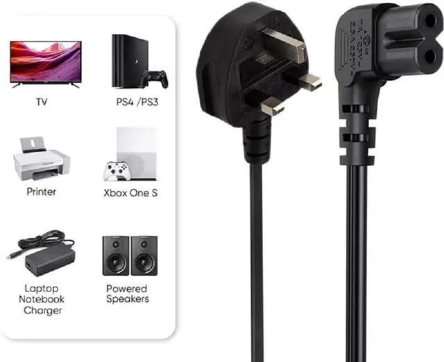 Alt view image 6 of 7 - UK to C7 Elbow Plug Power Cord PC,UK Plug BS1363 to 90 Degree Left/Right Angle IEC C7 Figure-8 Power Cord,Non-Polarized Figure 8 to UK Power Cable with 3A Fuse, 18AWG,5ft/1.5m