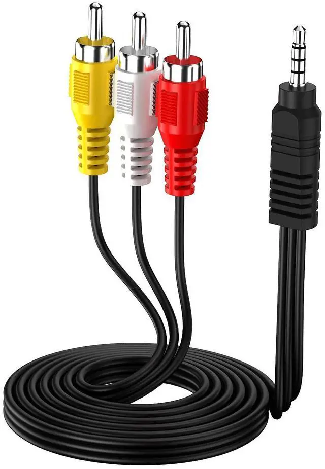 Alt view image 2 of 4 - 3.5mm to RCA AV Cable 5ft for Camcorder TV MP3 Speakers | 3.5mm TRRS to 3 RCA cable, Audio + video output, 5ft length, For camcorder/TV/MP3/tablet/speaker, Flexible PVC material