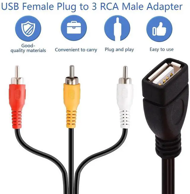 Alt view image 4 of 7 - USB Female to 3 RCA Male AV Adapter Cable , USB2.0 Female to 3 RCA Male, A/V Cord for Laptop Desktop / Monitor/TV, Projector with Composite RCA Input, Plug & Play,0.65ft/20cm