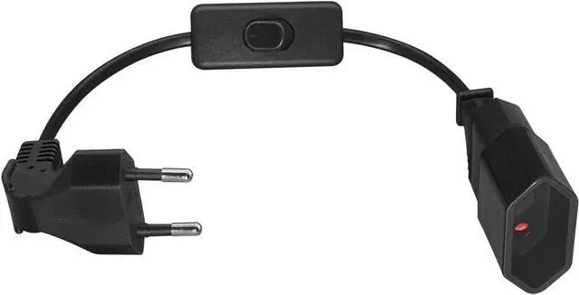 Main image of 2-Pin EU Extension Cord with Switch, Toptekis Euro EU4.0mm 2-Prong Power Cord Cable VDE Bend Angle 90 Degree Elbow Plug Male to Female European Extension Cable ,18AWG, Black, 1ft/0.3m