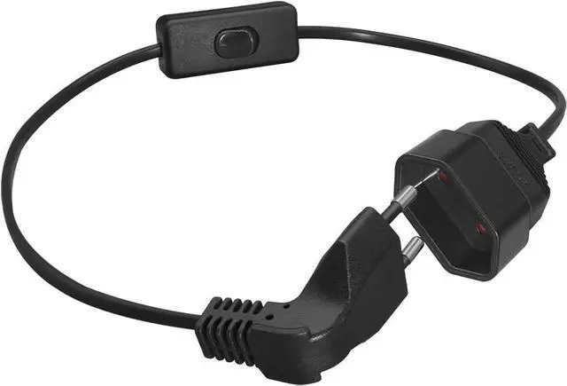 Alt view image 3 of 7 - 2-Pin EU Extension Cord with Switch, Toptekis Euro EU4.0mm 2-Prong Power Cord Cable VDE Bend Angle 90 Degree Elbow Plug Male to Female European Extension Cable ,18AWG, Black, 1ft/0.3m