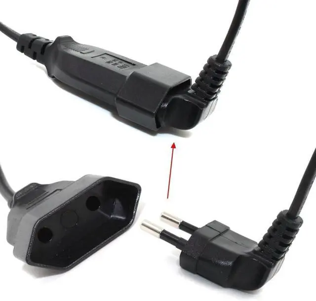 Alt view image 7 of 7 - 2-Pin EU Extension Cord with Switch, Toptekis Euro EU4.0mm 2-Prong Power Cord Cable VDE Bend Angle 90 Degree Elbow Plug Male to Female European Extension Cable ,18AWG, Black, 1ft/0.3m