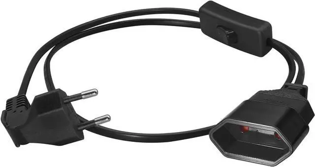 Main image of 2-Pin EU Extension Cord with Switch, Toptekis Euro EU4.0mm 2-Prong Power Cord Cable VDE Bend Angle 90 Degree Elbow Plug Male to Female European Extension Cable ,18AWG, Black,3ft/1m