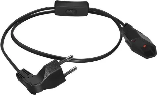 Alt view image 2 of 7 - 2-Pin EU Extension Cord with Switch, Toptekis Euro EU4.0mm 2-Prong Power Cord Cable VDE Bend Angle 90 Degree Elbow Plug Male to Female European Extension Cable ,18AWG, Black,3ft/1m