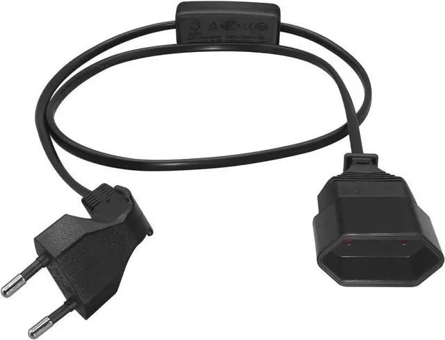 Alt view image 3 of 7 - 2-Pin EU Extension Cord with Switch, Toptekis Euro EU4.0mm 2-Prong Power Cord Cable VDE Bend Angle 90 Degree Elbow Plug Male to Female European Extension Cable ,18AWG, Black,3ft/1m