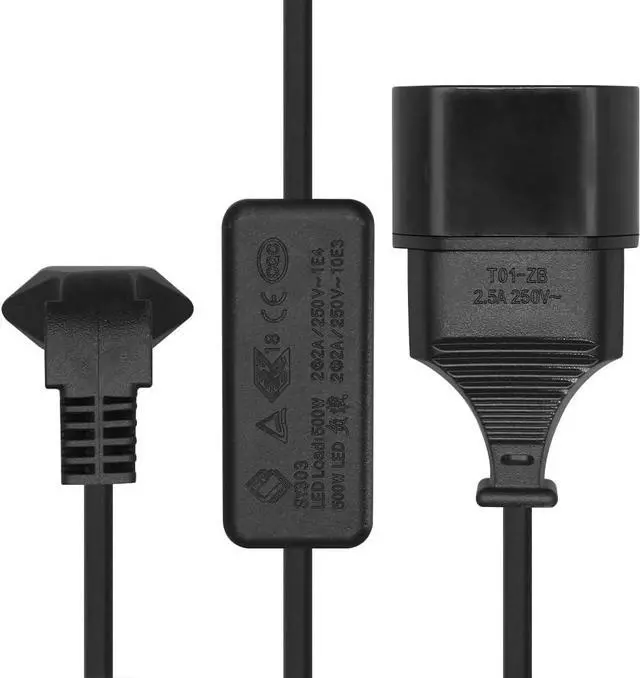 Alt view image 5 of 7 - 2-Pin EU Extension Cord with Switch, Toptekis Euro EU4.0mm 2-Prong Power Cord Cable VDE Bend Angle 90 Degree Elbow Plug Male to Female European Extension Cable ,18AWG, Black,3ft/1m