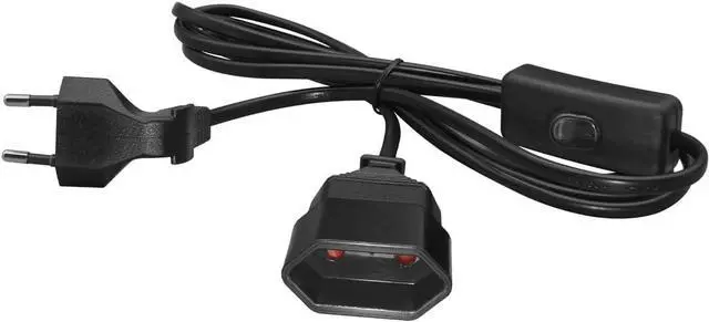 Main image of 2-Pin EU Extension Cord with Switch, Toptekis Euro EU4.0mm 2-Prong Power Cord Cable VDE Bend Angle 90 Degree Elbow Plug Male to Female European Extension Cable ,18AWG, Black, 6ft/2m