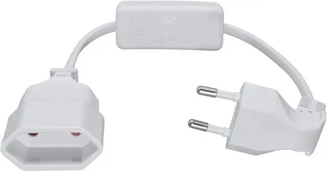 Main image of 2-Pin EU Extension Cord with Switch, Toptekis Euro EU4.0mm 2-Prong Power Cord Cable VDE Bend Angle 90 Degree Elbow Plug Male to Female European Extension Cable ,18AWG, White 1ft/0.3m