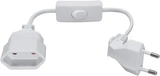 Alt view image 2 of 7 - 2-Pin EU Extension Cord with Switch, Toptekis Euro EU4.0mm 2-Prong Power Cord Cable VDE Bend Angle 90 Degree Elbow Plug Male to Female European Extension Cable ,18AWG, White 1ft/0.3m