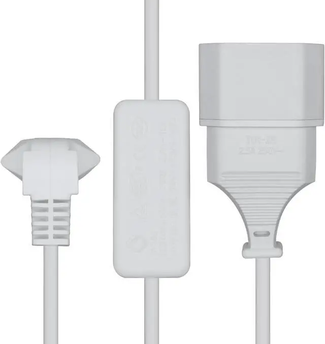 Alt view image 3 of 7 - 2-Pin EU Extension Cord with Switch, Toptekis Euro EU4.0mm 2-Prong Power Cord Cable VDE Bend Angle 90 Degree Elbow Plug Male to Female European Extension Cable ,18AWG, White 1ft/0.3m