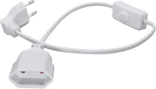 Alt view image 5 of 7 - 2-Pin EU Extension Cord with Switch, Toptekis Euro EU4.0mm 2-Prong Power Cord Cable VDE Bend Angle 90 Degree Elbow Plug Male to Female European Extension Cable ,18AWG, White 1ft/0.3m