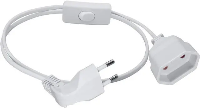 Alt view image 6 of 7 - 2-Pin EU Extension Cord with Switch, Toptekis Euro EU4.0mm 2-Prong Power Cord Cable VDE Bend Angle 90 Degree Elbow Plug Male to Female European Extension Cable ,18AWG, White 1ft/0.3m