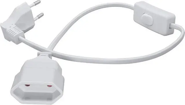 Alt view image 2 of 7 - 2-Pin EU Extension Cord with Switch, Toptekis Euro EU4.0mm 2-Prong Power Cord Cable VDE Bend Angle 90 Degree Elbow Plug Male to Female European Extension Cable ,18AWG,White 2ft/0.6m