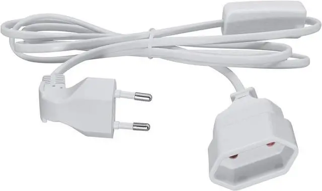 Main image of 2-Pin EU Extension Cord with Switch, Toptekis Euro EU4.0mm 2-Prong Power Cord Cable VDE Bend Angle 90 Degree Elbow Plug Male to Female European Extension Cable ,18AWG, Black,White ,6ft/2m