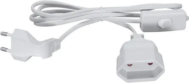 Alt view image 6 of 7 - 2-Pin EU Extension Cord with Switch, Toptekis Euro EU4.0mm 2-Prong Power Cord Cable VDE Bend Angle 90 Degree Elbow Plug Male to Female European Extension Cable ,18AWG, Black,White ,6ft/2m