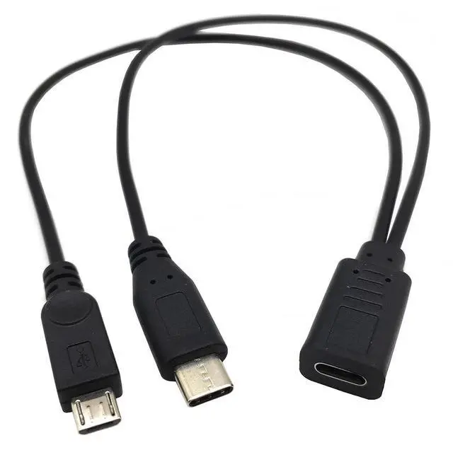 Main image of USB C Splitter Cable, USB Type C Female to Male and Micro USB Male Y Splitter Extension Charge Cable ,1ft/30cm