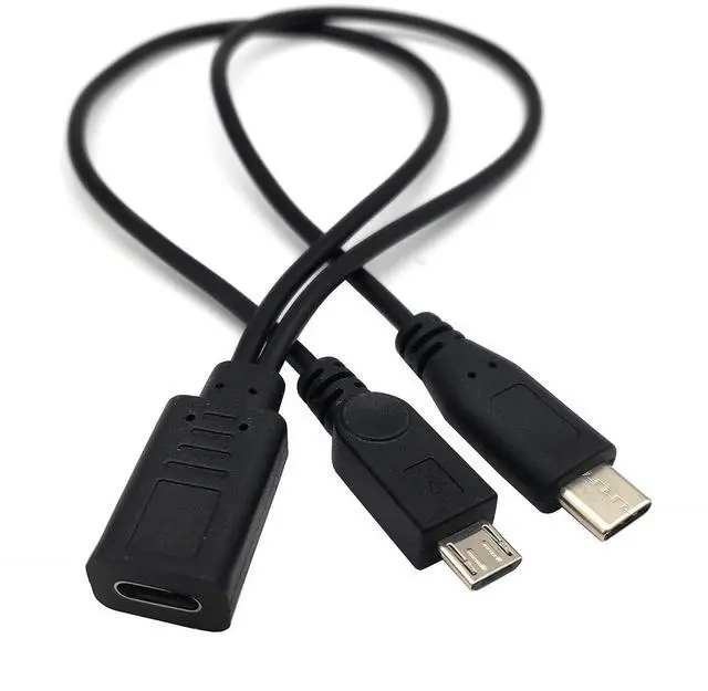 Alt view image 3 of 7 - USB C Splitter Cable, USB Type C Female to Male and Micro USB Male Y Splitter Extension Charge Cable ,1ft/30cm